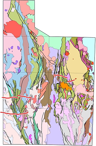 Location of AGCRC seismic lines overlain on basement geology synthesis map