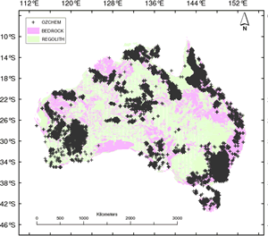 Image showing the distribution of whole rock analysis data in Australia extracted from the OZCHEM national database