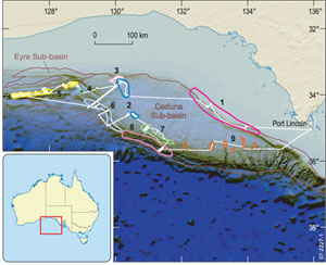 Fig 1. Voyage track across the nine survey areas. 