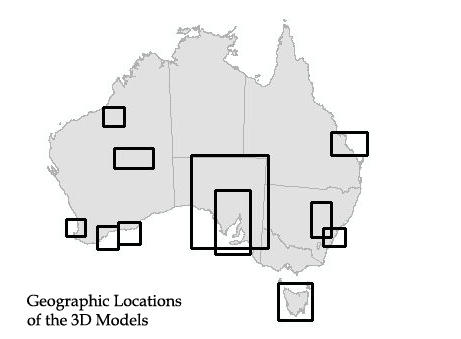 Map of Australia showing the location of the Geoscience Australia and OzEstuaries 3D Models