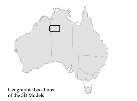 Map of Australia showing the location of the Geoscience Australia's X3D Models