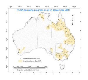Fig 5. Distribution of catchments sampled for the NGSA, as at 31 December 2007