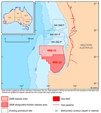 Fig6. Release areas W08-23 and W08-24, Vlaming Sub-basin, Perth Basin.