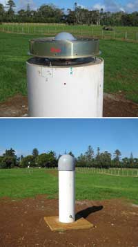 Fig 1. Typical AuScope GNSS installation at Norfolk Island collocated with Australian Tsunami Warning Service seismograph station.