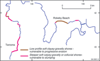 Fig 4. A �smartline� geomorphology map. Each line segment includes multiple attribute fields that describe important aspects of the geomorphology of the coast as illustrated in figures 1 and 2 (from Sharples 2006). 