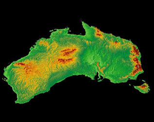 Digital Elevation Model Version 3 map of Australia.