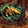 Satellite image of Uluru Northern Territory. Copyright Geoscience Australia. Click to go to Largest Monolith page