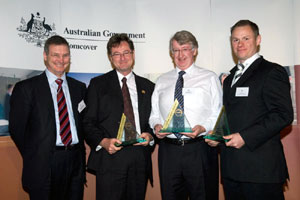 L to R: Robert Butterworth, Department of Finance and Deregulation; Gary Foley, Deputy Director Services BoM; Neil Williams, CEO GA; Mark Sullivan, Director Capability Policy EM. Photo courtesy of Comcover.