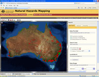 Fig 2. User interface for the virtual Australian Landslides Database displaying a spatial index of data accessed from host databases.