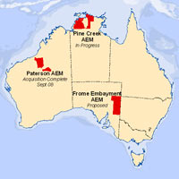 Map image of Paterson Province, WA - Pine Creek, NT - Frome Embayment/Murray Basin, SA