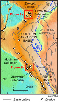 Fig 1.	Location of dredge sites in the Perth and southern Carnarvon Basins.