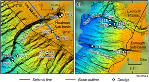 Fig 2.	Location of dredge sites in the Houtman, Cloates and Cape Range canyons.