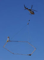 Helicopter towing SKYTEM electromagnetic system