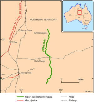 Fig 3. Georgina Basin-Arunta Inlier seismic traverse line location map.