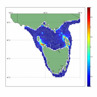 Fig. 2: Map of the vector mean bed shear stress on the Tasmanian shelf.