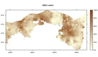 Map 2: Predicted spatially continuous seabed mud content using inverse distance squared.