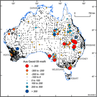 Figure 4. AUSGeoid09 fits well in the population centres, however large misfits still exist in some areas (units in millimetres).