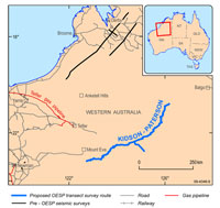 Figure 7.Location map for the planned KidsonPaterson Seismic Line in north-western Australia. Length of the proposed line shown is 776 kilometres.