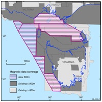 Fig 1. Recent aeromagnetic acquisitions across the Bass, southern Otway, and Sorell basins and Torquay Sub-basin.