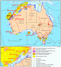 Fig 1. Location map showing the 2010 Offshore Petroleum Acreage Release Areas.