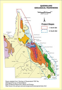 Figure 1. Geological coverage of Stages 1 (North Queensland) and 2 (Southern Queensland).