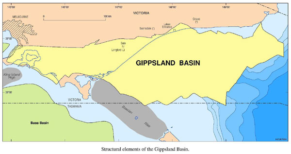 Map showing the structural Elements of the Gippsland Basin. 