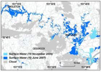 Map showing the extent of flooding on the Hunter relative to flow.