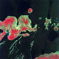 Landsat 5 TM satellite image. Sumbawa, Indonesia.