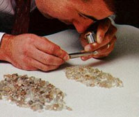 Hand sorting diamonds