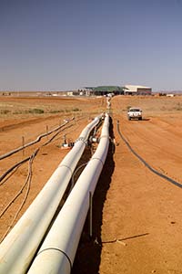 Beverley uranium extraction plant and main pipelines which carry solutions from wellfield to plant
