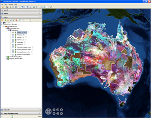 Screenshot of World Wind Viewer displaying the radiometric map of Australia
