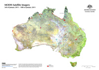 A MODIS satellite image of Australia showing the flood footprint - January 2011