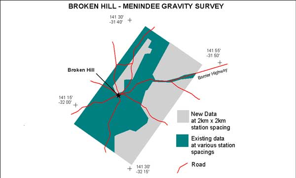 diagram showing distribution of old and new gravity data