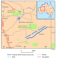 Fig 5. Location map for the planned YilgarnOfficerMusgrave seismic survey in Western Australia.