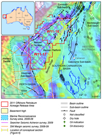 Fig 5. Tectonic elements map of the Southern Carnarvon Basin based on Geoscience Australia's interpretation of  gravimetric data.