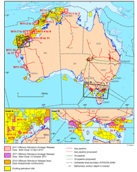 Fig 1. Location map showing the 2011 Offshore Petroleum Acreage Release Areas.