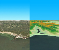 Fig 1. An example of digital elevation model data representation of elevation points, streamlines, cliff lines and water bodies.