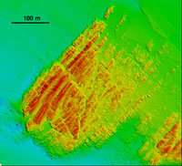 High resolution bathymetric image of reef offshore Cape Barren Island (water depth 12-20 metres)
