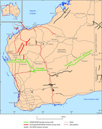 Map of survey lines in Western Australia