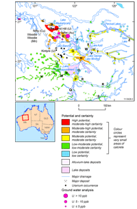 Fig 3. Prospectivity map for calcrete uranium mineral systems in the Paterson area.