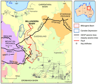 Fig 2. The recently-discovered Millungera Basin, north Queensland. Modelling of the Millungera Basin indicates that potential hydrocarbon-bearing source rocks will be mature over large parts of the basin.