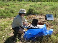 Seismologist, Emma Mathews, collecting data on aftershocks from the 2011 Bowen earthquake.