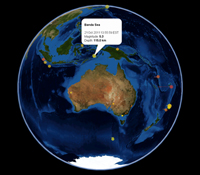 Fig 3. Recent earthquake activity as shown within Geoscience Australia's 3D Data Viewer.
