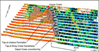 Fig 2. Conductivity-depth sections of the Pine Creek area in 3D plus a 3D model of part of the Daly and Birrindudu basins.