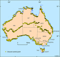 Fig 1. The location of surveyed Ground Control Points for the Australian Geographic Reference Image. A total of 2885 features were surveyed at 737 sites.