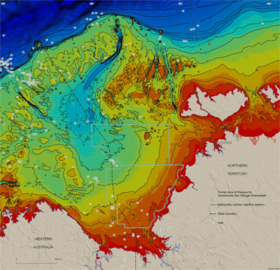 Bathymetric map of the Petrel Sub-basin off the coast of the Northern Territory in northern Australia