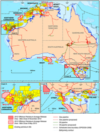 Fig 1. Location map showing the 2012 Offshore Petroleum Acreage Release Areas.