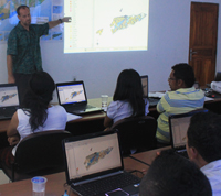 Fig 4. Training in GIS mapping for staff from DNGRA and other Timor-Leste government agencies. Attendees were instructed in GIS mapping and used these skills to reproduce the National Hydrogeology Map.