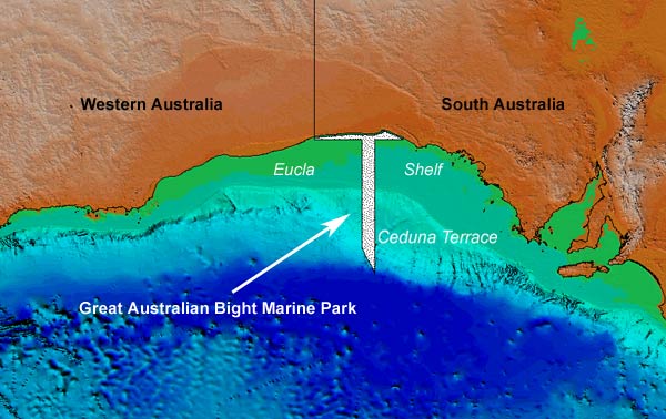Bathymetry image of the Great Australian Bight, showing the location of the GAB Marine Park