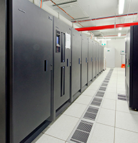 Photograph of data storage server racks.